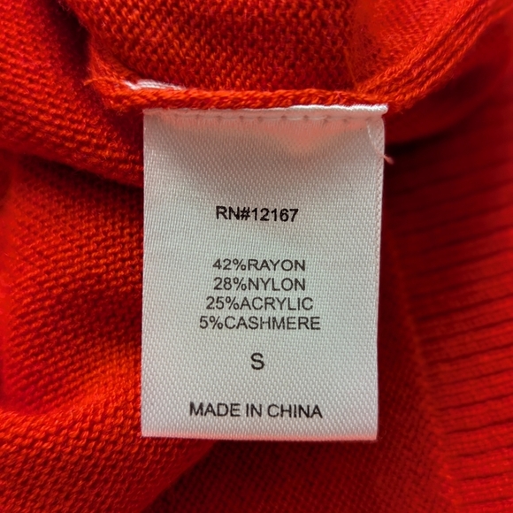 Laurie Felt Cashmere Blend Orange Red Daily Print V-Neck Sweater Size S - Picture 9 of 13